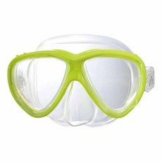 台灣品牌Problue 矽膠雙面鏡水肺潛水面鏡，通用款潛水面罩浮潛裝備，雙鏡片擴大視野, 透明螢黃