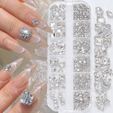 12 그리드 3D 샴페인 네일 아트 라인스톤 혼합 라운드 팻 스퀘어 하트 나비 유리 다이아몬드 참 DIY 매니큐어 장식 * 214006, PH253-7