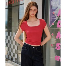 매장정품 무신사스탠다드우먼 MUSINSA STANDARD WOMAN 우먼즈 포인텔 스퀘어 넥 캡 슬리브 티셔츠 [레드] MWETS4Z09-RE 542009
