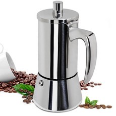 Supvision 4컵 두꺼운 모카 포트 304 스테인리스 스틸 200ml 이탈리아 에스프레소 커피 메이커 스토브탑 커피 메이커 모카 포트 퍼컬레이터 인덕션 스토브 클래식 카페, 실버