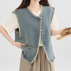 핑크엘리제 프린지 데님 조끼 베스트 일렌시베스트