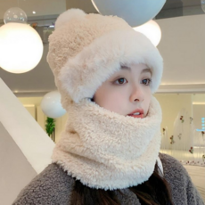 생활공감 얼굴이 작아보이는 베어필 바라클라바 포근한 후드워머 니트 후드 넥워머, 크림, 1개