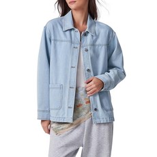 Kedera 여성용 데님 재킷 섀킷 버튼 다운 긴소매 트렌디 오버사이즈 핏 진 코트 블루. M