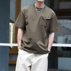 남성 루즈핏 세미오버핏 우븐 골프 냉감 반팔 티셔츠 반팔티셔츠 크루넥 여름 포켓 사방스판