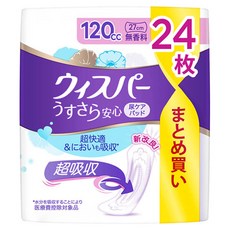 Whisper 無香型超強吸水成人衛生棉 120cc 27cm 24片, 1個, 24墊