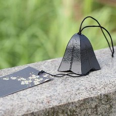 鑄鐵鈴鐺 風鈴 純黑, 龍膽花+2張黑色紙片, 純黑, 龍膽花+2張黑色紙片