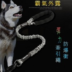 寵愛生活本舖防爆衝彈力牽引繩（75cm/120cm）大狗牽繩 寵物牽繩, 銀灰,繩長75cm，繩粗2cm, 1個