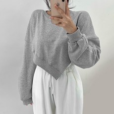 마이쏭 여성 빅사이즈 루즈핏 언발디자인 프랩사선크롭맨투맨