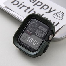 애플워치 호환 알루미늄 - 티타늄 합금 메탈 범퍼 케이스 울트라 풀커버 일체형 케이스 360도, 45mm, 짙은 녹색(검은색 배경), 1개