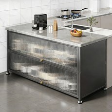 SeekFun 다용도 주방 수납장 세라믹 상판 고하중 하부장 식탁 도어형 커피머신 진열장 1000 1200, 그레이 3단