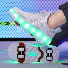 LED 충전식 롤러 스케이트 신발, 29, J.618 흰색 네 바퀴