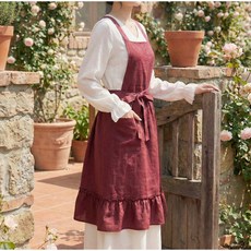 수수아벨 린넨 코튼 프릴 원피스 앞치마, 1개, 빈티지로즈