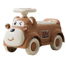 台灣熱銷扭扭車 1-3歲兒童防側翻平衡車 四輪寶寶滑行車 小孩玩具, 咖熊/無音樂/無燈光, 1個