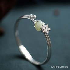 다소미얼 Jul.25 27번 925 실버 세팅 천연 와다옥 팔찌 핸드메이드 연꽃 빈티지한 느낌의 오픈 팔찌품종Z