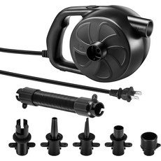 에어 매트리스 수영 링 에어베드 뗏목 인플레이터 소파 및 풀 등을 위한 5개의 노즐이 있는 바이맥스 전기 펌프 고출력 디플레이터 밸브300W 블랙, 300W