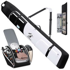 레인모어 스키백과 부츠백 콤보 360 풀 패딩 스키백 스노보드백 스노우 스키 핏 최대 200cm 부츠 US13 사이즈 방수 여행 가방, Black & White, 1개