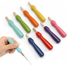 펠팅 바늘 홀더 8개 색상 코드 나무 손잡이 세트 40게이지 싱글 찌르기 펜 펀치 크로스 스티치 도구 양모 펠트 DIY 공예 프로젝트 간편한 설치 교체 키트, 펠팅 바늘 홀더 8개 색상 코드 나무 손잡이 세트 40