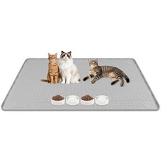 Lanstics 고양이 사료 매트 101.6 x 71.1cm(40 28인치) 대형 실리콘 매트 먹이 가장자리가 올라온 미끄럼 방지 반려동물 음식 및 물그릇용 간편한 세척, 라이트 그레이 다이아몬드