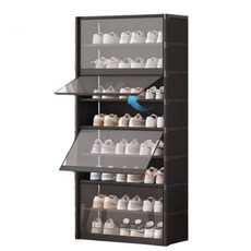 ZOZOFO 신발장 신발정리대 9단 투명장롱문 현관신발장 수납 선반 고급형 슬림 공간활용 신발 정리대, 9단(64x30x139cm)-블랙, 1개