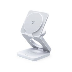 E-books 三合一支架摺疊磁吸無線充電器，22W快速充電，多角度調整，摺疊便攜，適用於智慧手機、耳機、手錶, 白色, 1個