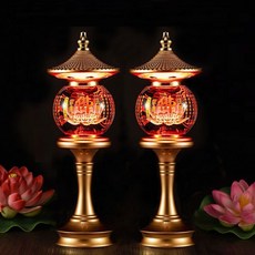 110V 七彩水晶蓮花燈 佛燈 神明燈 荷花燈 LED燈 公媽燈 神桌燈 供燈 傢用 佛具 佛具用品, 大號40公分 一對（紅光）, 1個