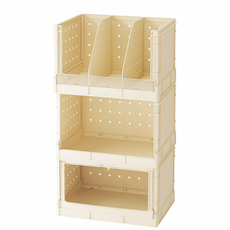 도파밍 스택업 서랍장 다용도 접이식 수납함, 3단, 베이지