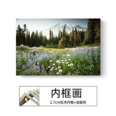 現代簡約帆布掛畫 森林湖泊山峰風景裝飾畫, 內框畫01,50x35cm