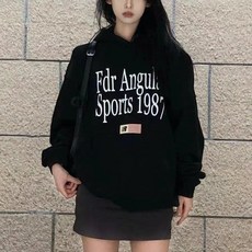 투니스 여성 기모 프린팅 심플 긴소매 후드 티셔츠