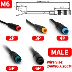 M6/M8 2 3 4 5 6 핀 20cm 전자 자전거 속도 센서 남성-여성 확장 커넥터 케이블 방수 Ebike 와이어, 02 20 PCS, 01 6페이지, 06 M6 Male 20CM