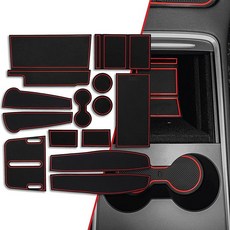 CupHolderHero 테슬라 모델 Y 액세서리 2021-2024에 적합 - 프리미엄 맞춤형 내부 미끄럼 방지 먼지 컵 홀더 인서트 센터 콘솔 라이너 매트 도어 포켓 11, 레드 트림, 2021-2024 Tesla Model Y