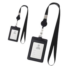 Abern 伸縮扣交通卡夾 名牌 識別證掛繩, 2個, 黑色