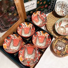 BLOWFISHFUGU 북유럽 그릇 세트 캐릭터 밥그릇 국그릇4p/ 선물 상자 포장 밥공기, 4p+선물 상자 포장, D, 1개
