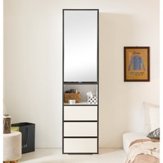 블랙프레임 주방 전신거울 반오픈형 키친수납장(45cm 5색) 보조 정리 키큰, 크림