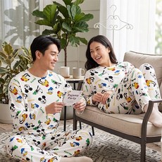 디즈니 이지웨어 디즈니 쫀쫀 스판 도널드 잠옷 커플 남성 여성 빅사이즈 긴팔 상하세트 홈웨어