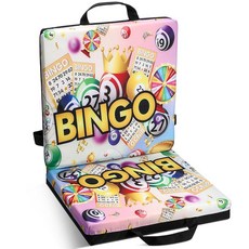 Thyle 1팩 빙고 잭팟 패턴 시트 쿠션 매우 두꺼운 10.2cm(4인치) 더블 시트 쿠션 스트랩 및 핸들 포함 편안한 접이식 의자 베개 빙고 나이트용(클래식)