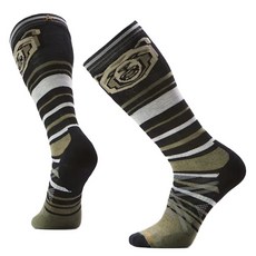 Smartwool 美利奴羊毛條紋熊圖案高筒滑雪襪，保暖透氣舒適，冬季滑雪運動必備, 黑色, 1個