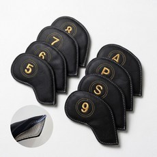 토파 천연 소가죽 골프채 아이언 헤드커버 8개 세트, 1세트, 블랙&화이트