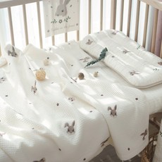 쿵스쿵스 밤부 와플 블랭킷 아기블랭킷 이불 유모차 사계절 2중지 곰 토끼, [밤부와플_양면] 숲속의토끼