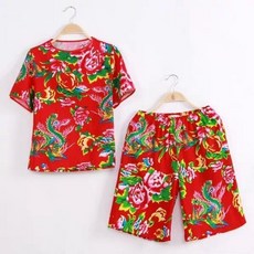 東北大花布印花短袖短褲套裝