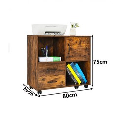 工業風滾輪收納櫃 多功能儲物櫃 抽屜層架收納櫃, 深胡桃色