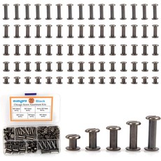 Alloypro 90 세트 시카고 나사 모듬 키트 5 사이즈 건메탈 가죽 리벳 5mm 플랫 필리스터 북 빙딩 포스트 네일 볼트 DIY 공예 북바인딩 610121518mm, 1_Gun Metal