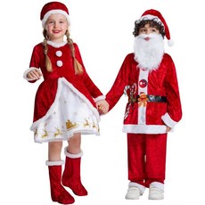 RFSG 聖誕兒童服飾 兒童金絲絨 短毛絨女服帽子裙子狂歡節服飾男女