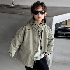 AA1524 아동 봄 가을 남아 주니어 키즈 초등 바람막이 점퍼 재킷 코트 자켓 미디 아우터 면 혼방 후드 데일리룩