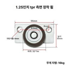 문 하부 지지 롤러 무소음 평이동 문용 간편설치 거실 회의실 내마모성 나일론 고무 바퀴, 1개, 1cm, 신형 1.25인치 TPR 측면 장착 바퀴