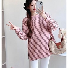 임산부 봄가을 긴팔 티셔츠 스트라이프 긴팔 티셔츠 루즈핏 데일리 캐주얼 봄가을 코튼 JS
