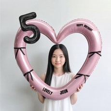 해피제이니 블랙 숫자 하트프레임 풍선 생일파티용품세트(프리레터링 시트지 포함) 포토존, 1세트, 5 핑크하트