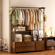 행거 현관 스탠드 옷걸이 튼튼한 대나무옷걸이 선반 내추럴 수납 정리 옷장 인테리어 선반행거 90, 오크색