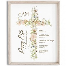 맞춤형 세례 선물 여자 남자 포스터 캔버스 액자 없음 – 이름과 날짜가 포함된 맞춤 첫 성찬 벽 예술 꽃무늬 성경 구절 십자가 장식 D4, 인용 2