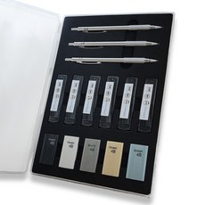 GShuang 제도 샤프 선물세트 지우개 리필심 샤프 0.5mm 0.7mm 0.9mm 올인원, 1세트, 실버