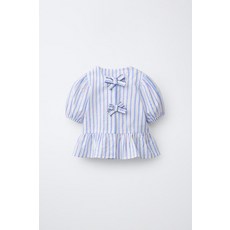 국내배송 자라 ZARA 스트라이프 리본 블라우스 - 스크래치 화이트 970767